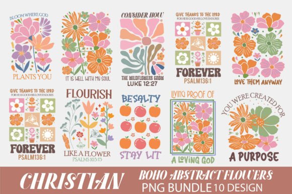 Christian Boho Flowers PNG Bundle for T-Shirt Designs