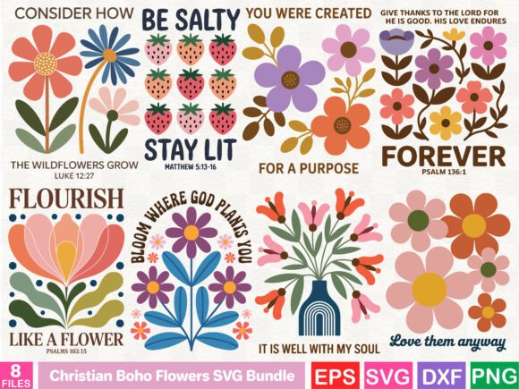 Christian Boho Flowers SVG Bundle